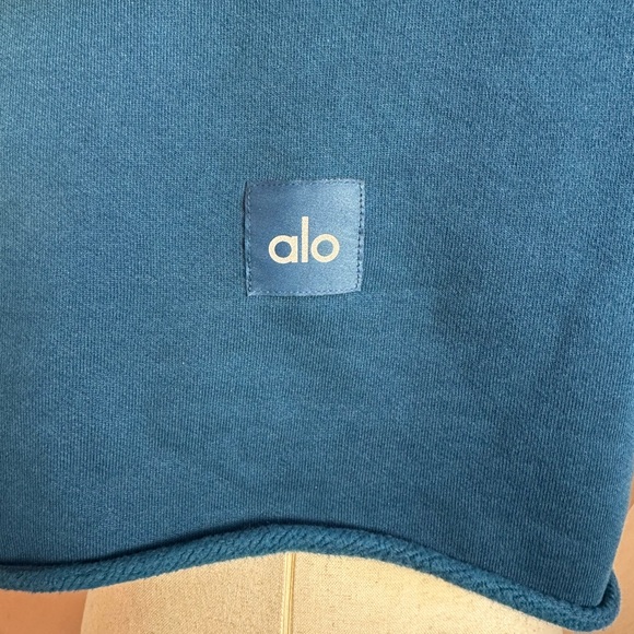 ALO Yoga Cropped In The Air Short Sleeve Hoodie Sweatshirt Womens S Eclipse Blue - Picture 3 of 10